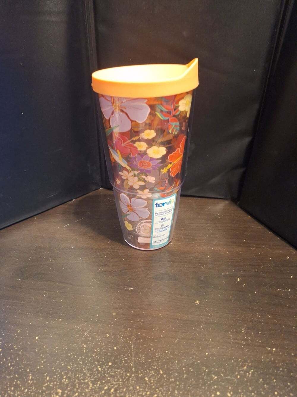 Tervis 24oz Insulated Tumbler Tropical Floral Pattern with Orange Lid